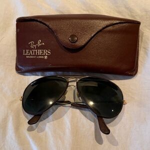Ray-Ban Vintage Leathers Green Lens Wrapped Dark Brown Leather with Leather Case